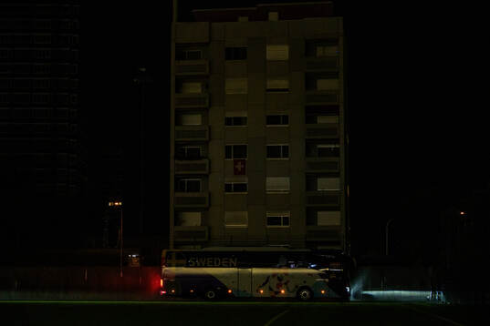 The player buss for Sweden leaves the stadium