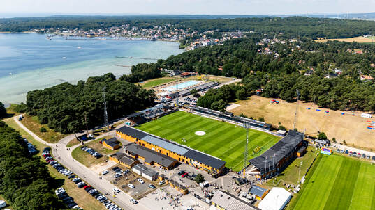 Drönarvy över Strandvallen