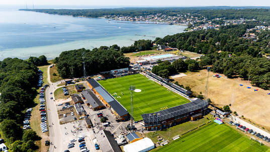 Drönarvy över Strandvallen