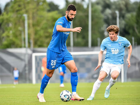 Stefan Panic of FK RFS and Oliver Berg of Malmö FF