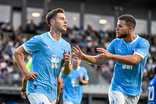 Lasse Berg Johnsen and Gabriel Busanello of Malmö FF