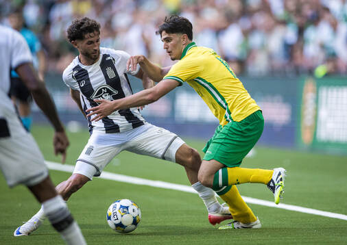 Antoine Bernier of Royal Charleroi SC and Adrian Lahdo of