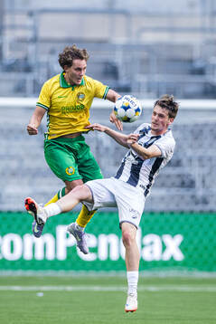 Hampus Skoglund and Jakob Romsaas of Royal Charleroi SC