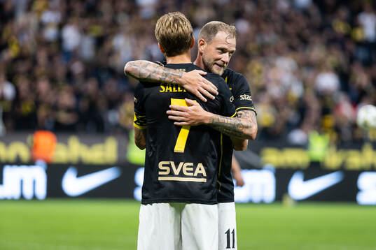 Anton Salétros of AIK celebrates with John Guidetti