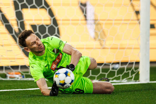 Goalkeeper Etrit Berisha of Häcken with a save in the