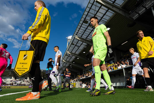 Simon Gustafson and goalkeeper Etrit Berisha of Häcken