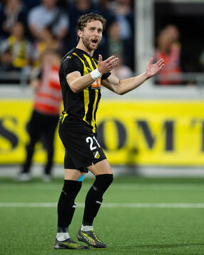 Adam Lundkvist of Häcken celebrates scoring a penalty