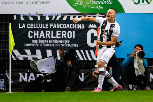 Nikola Stulic of Sporting Charleroi  celebrates