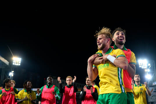 Simon Strand and Sebastian Tounekti of Hammarby celebrate