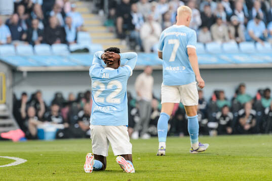 Taha Ali of Malmö FF looks dejected