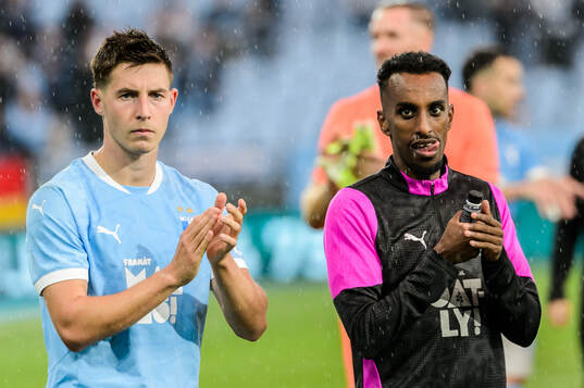 Lasse Berg Johnsen and Taha Ali of Malmö FF