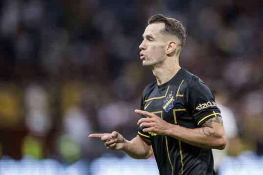 Bersant Celina of AIK celebrates afterr the 2-0 goal