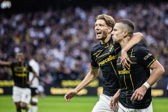 Anton Saletros and Dino Besirovic of AIK celebrates