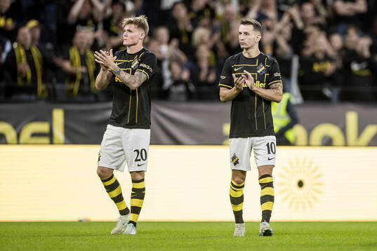 Erik Hovden Flataker and Bersant Celina of AIK celebrate