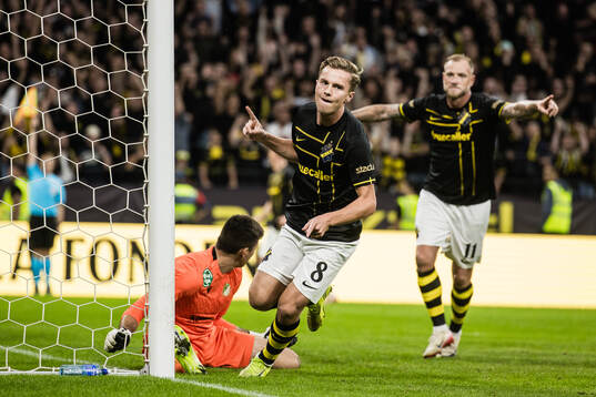 Johan Hove of AIK celebrates scoring a goal