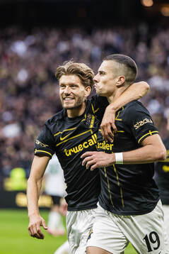 Anton Saletros and Dino Besirovic of AIK celebrates
