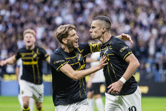 Anton Saletros and Dino Besirovic of AIK celebrates