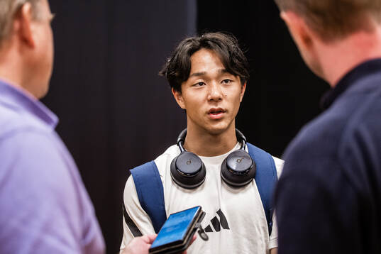 Djurgårdens Keita Kosugi i mixade zonen