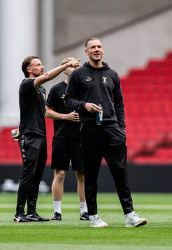 Goalkeeper Robin Olsen of Malmö FF at a stadium walk-around