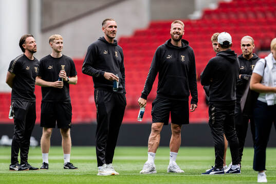 Goalkeeper Robin Olsen and Pontus Jansson of Malmö FF at a
