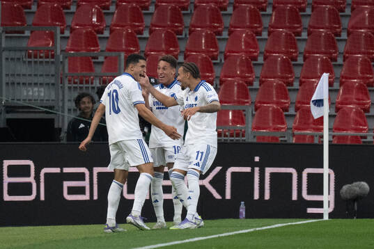 Mohamed Elyounoussi, Robert and Jordan Larsson of FC