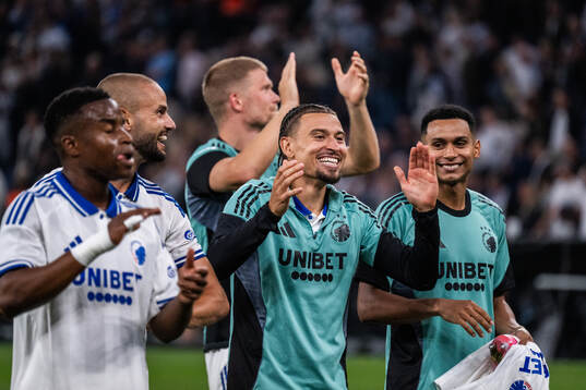 Jordan Larsson of FC Copenhagen celebrates with team mates