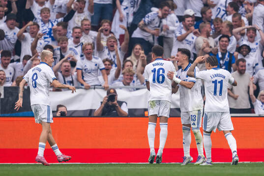 Robert and Rodrigo Huescas of FC Copenhagen celebrates