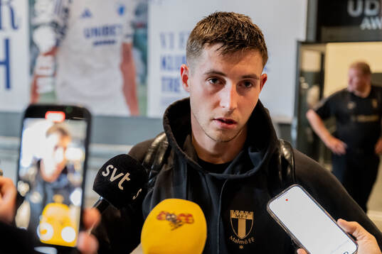 Lasse Berg Johnsen of Malmö FF is being interviewed