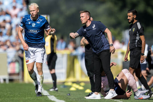 Halmstads André Boman och tränare Johan Lindholm