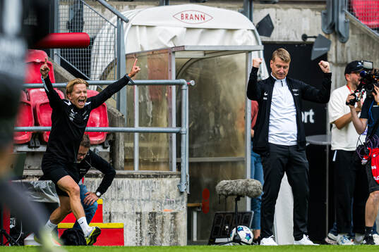 Leif Gunnar Smerud, head coach of Brann, celebrates at the