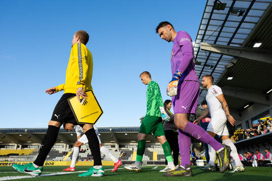 Simon Gustafson and goalkeeper Etrit Berisha of Häcken