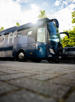 The team bus of Malmö FF arrives at the stadium