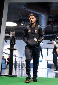 Adrian Skogmar of Malmö FF arrives at the stadium