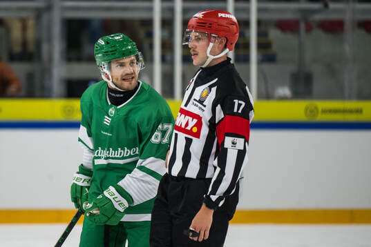 Rögles Leon Bristedt i samtal med domaren