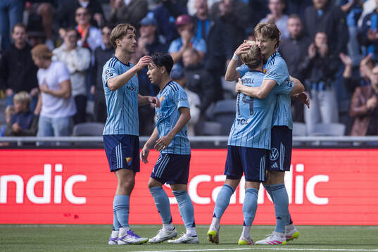 Djurgårdens August Priske Flyger jublar