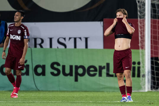 Lorenzo Biliboc of CFR Cluj looks dejected