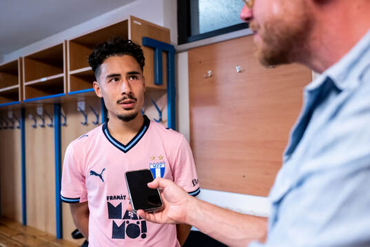 Adrian Skogmar of Malmö FF is being interview