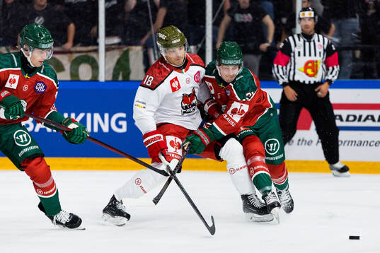 Bryce Misley of Bolzano and Jere Innala of Frölunda