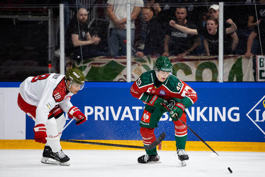 Bryce Misley of Bolzano and Jacob Peterson of Frölunda
