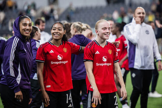 Gabrielle George, Jayde Riviere and Anna Sandberg celebrates
