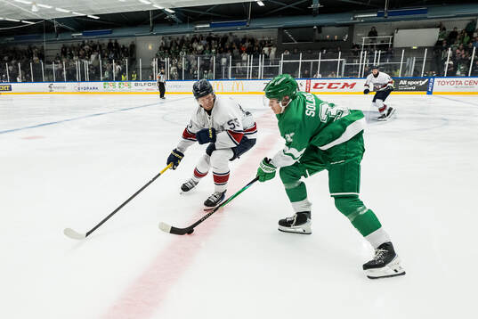 HV71s Andreas Borgman och Rögles Isac Solberg