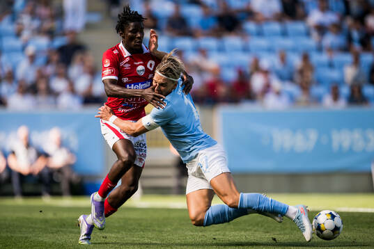 Degerfors Nasiru Moro och Malmö FFs Jens Stryger Larsen