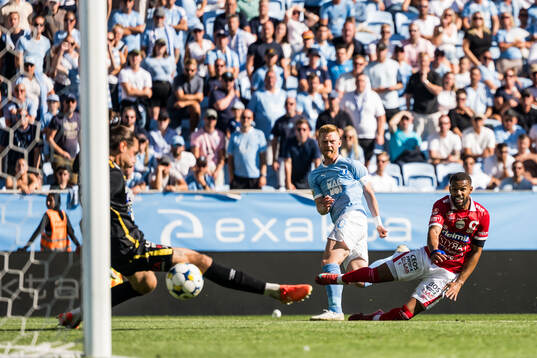 Malmö FFs Anders Christiansen och Degerfors målvakt