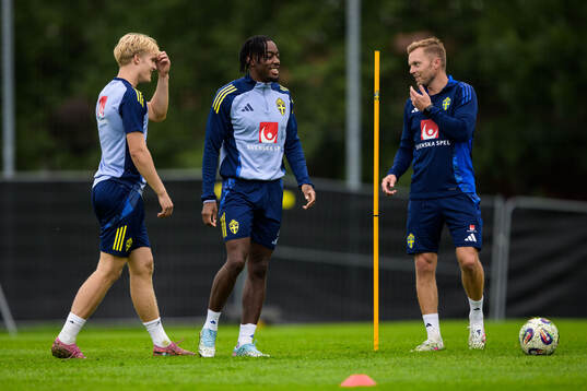 Lucas Bergvall, Anthony Elanga and Assistant coach