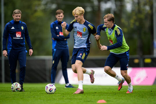 Lucas Bergvall and Emil Krafth of the Swedish national