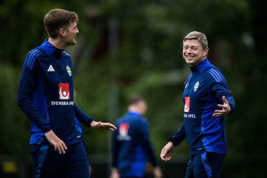 Analyst Liam Holt and head coach Jon Dahl Tomasson of the