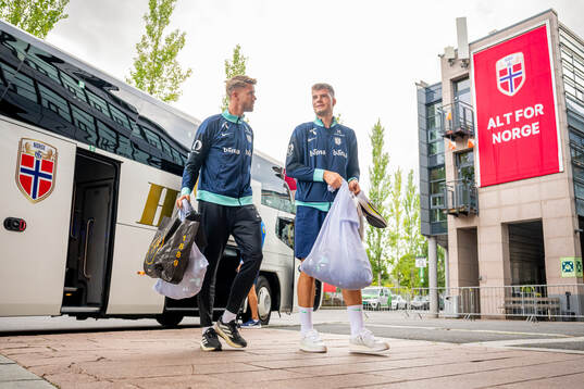 Kristoffer Ajer and Alexander Sørloth of the Norwegian