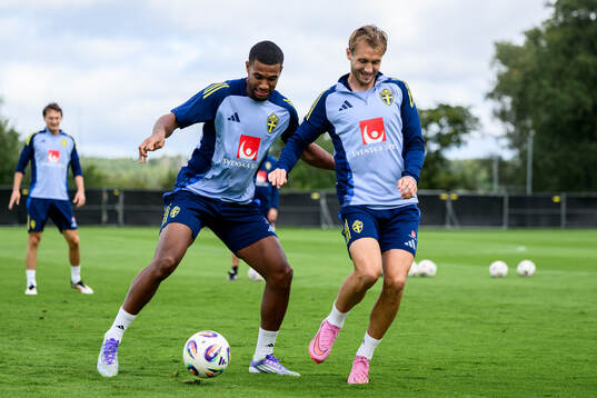 Isak Hien and Benjamin Nygren of the Swedish men's football
