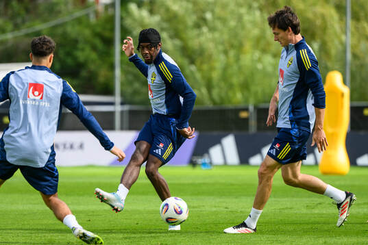 Anthony Elanga and Hjalmar Ekdal of the Swedish men's