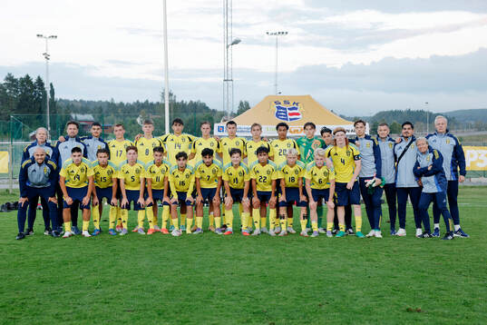 Players and staff of Sweden pose for a team photo